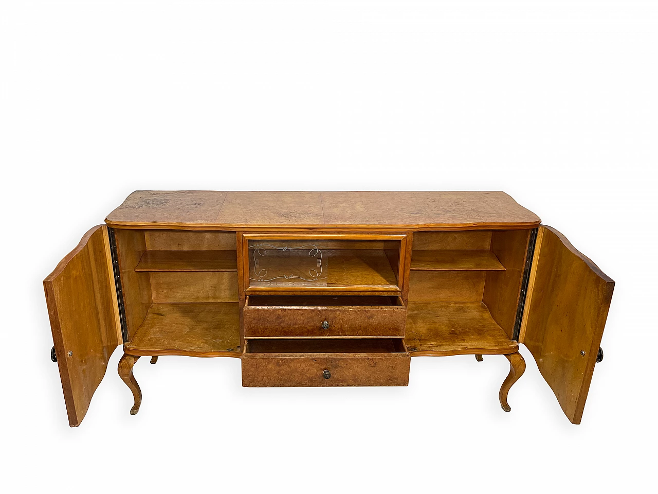 Walnut sideboard with two drawers and hinged side doors, 1950s 8