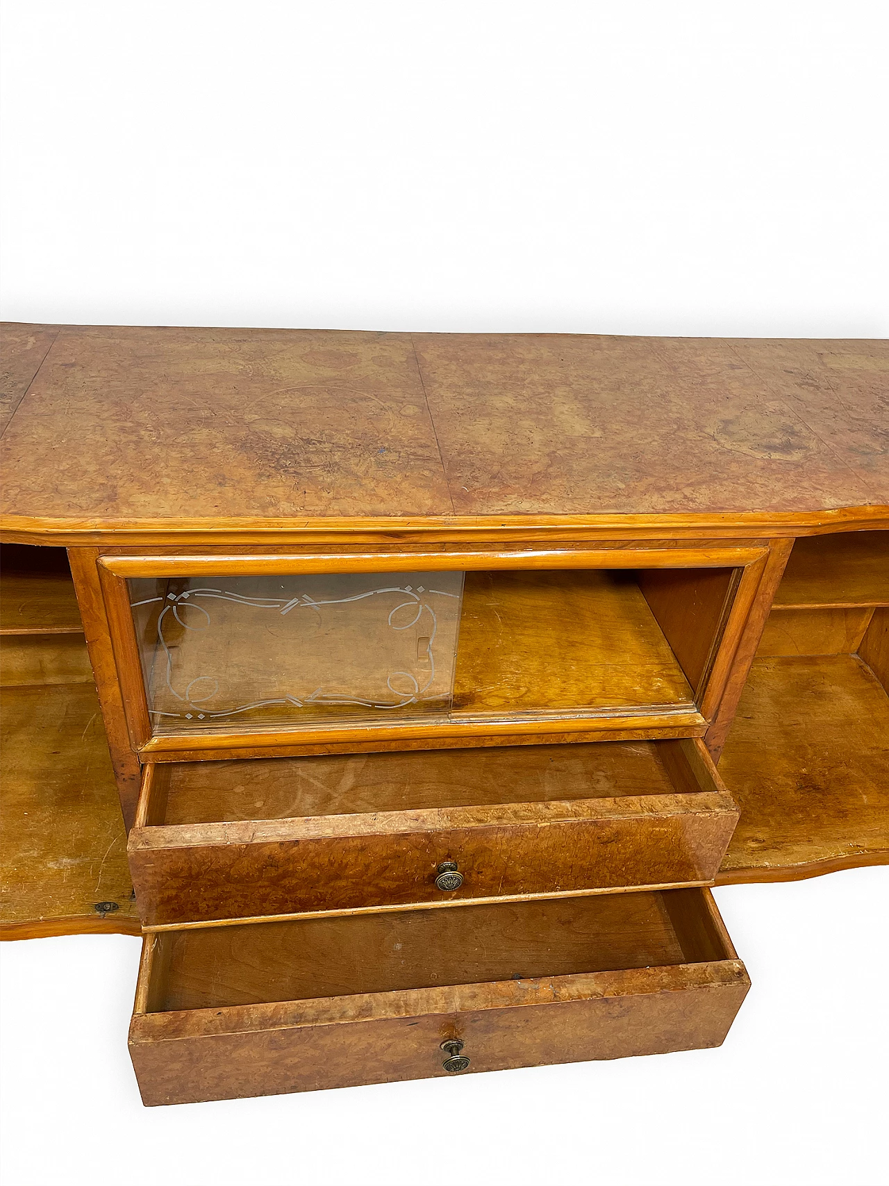 Walnut sideboard with two drawers and hinged side doors, 1950s 10
