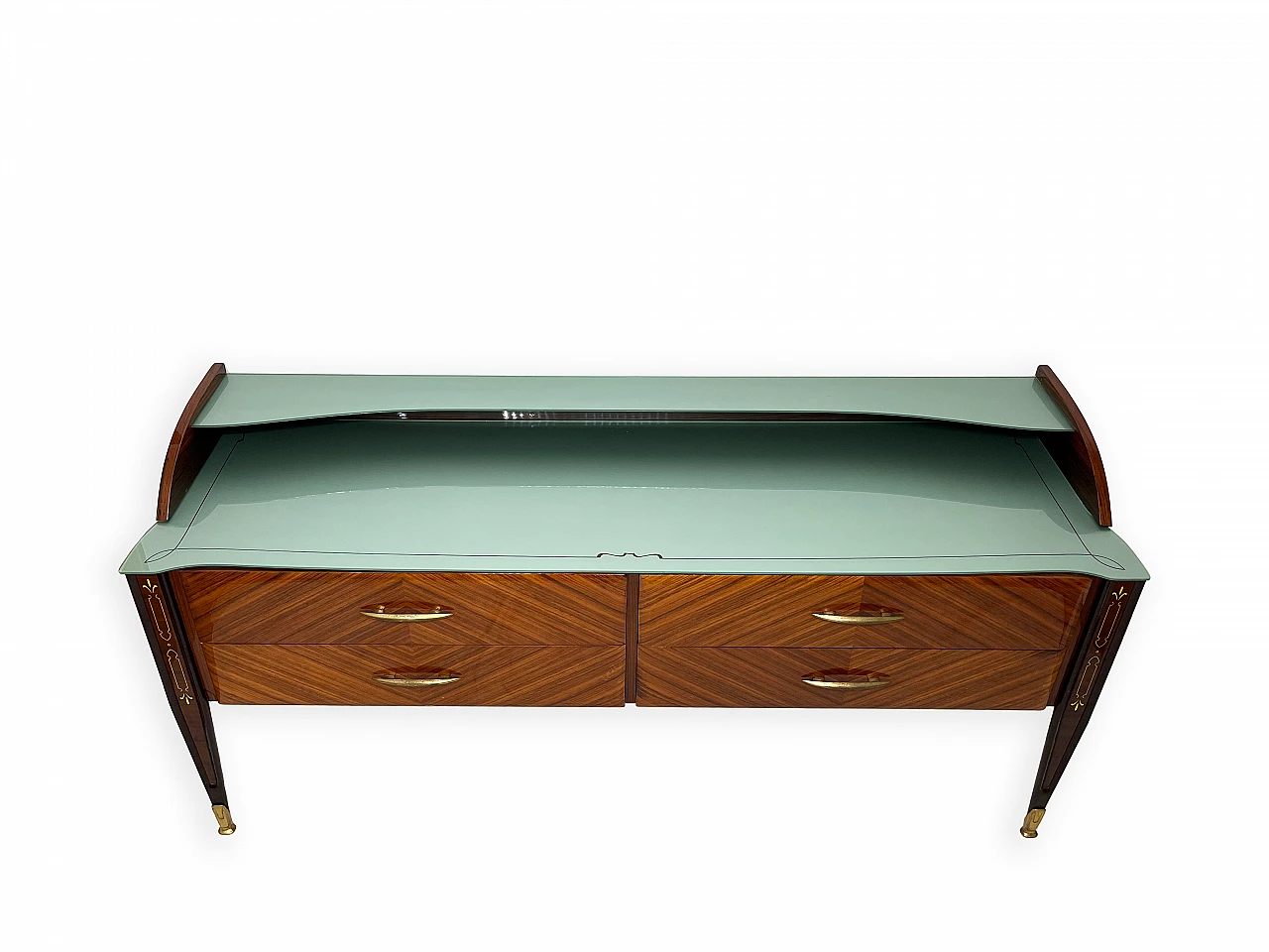 Wooden chest of drawers with green glass top, 1960s 3