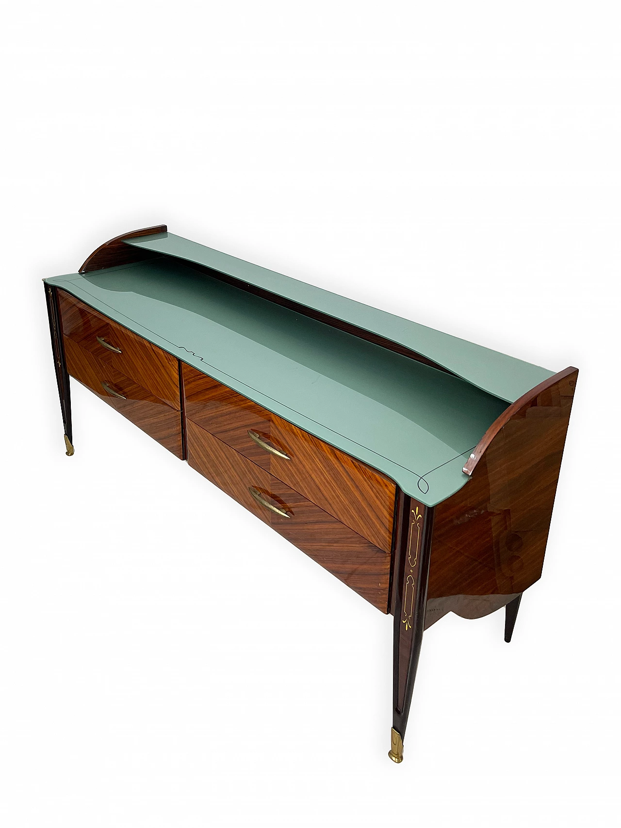 Wooden chest of drawers with green glass top, 1960s 18