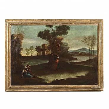 Landscape with figures, oil on canvas, 18th century