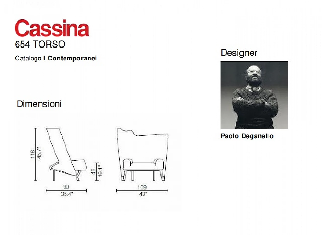Torso 654 armchair by Paolo Deganello for Cassina, 1980s 11