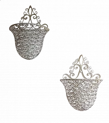 Pair of iron wall baskets, 1960s