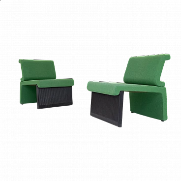 Pair of black plastic and green fabric armchairs, 1980s