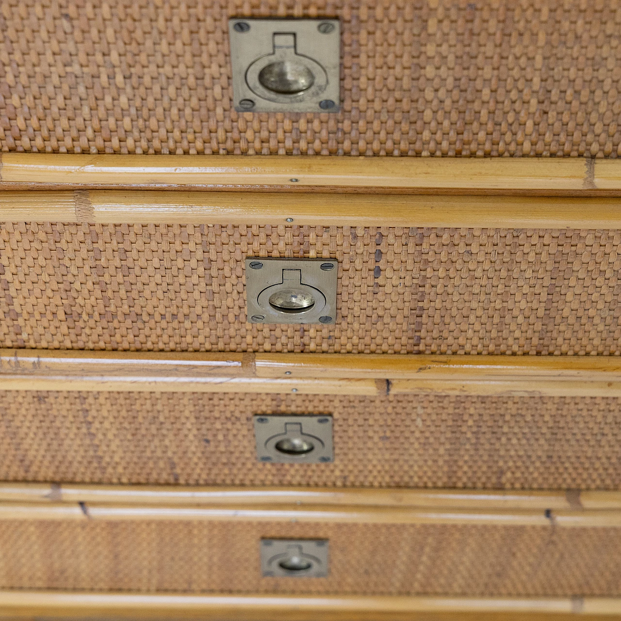 Wicker sideboard with brass handles, 1970s 2