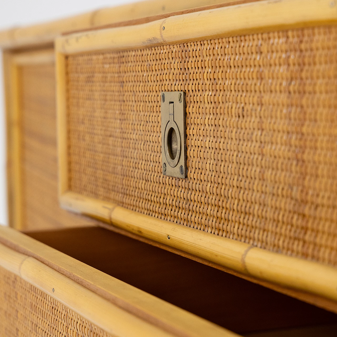 Wicker sideboard with brass handles, 1970s 5