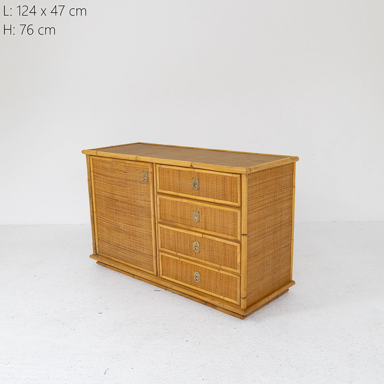 Wicker sideboard with brass handles, 1970s 6