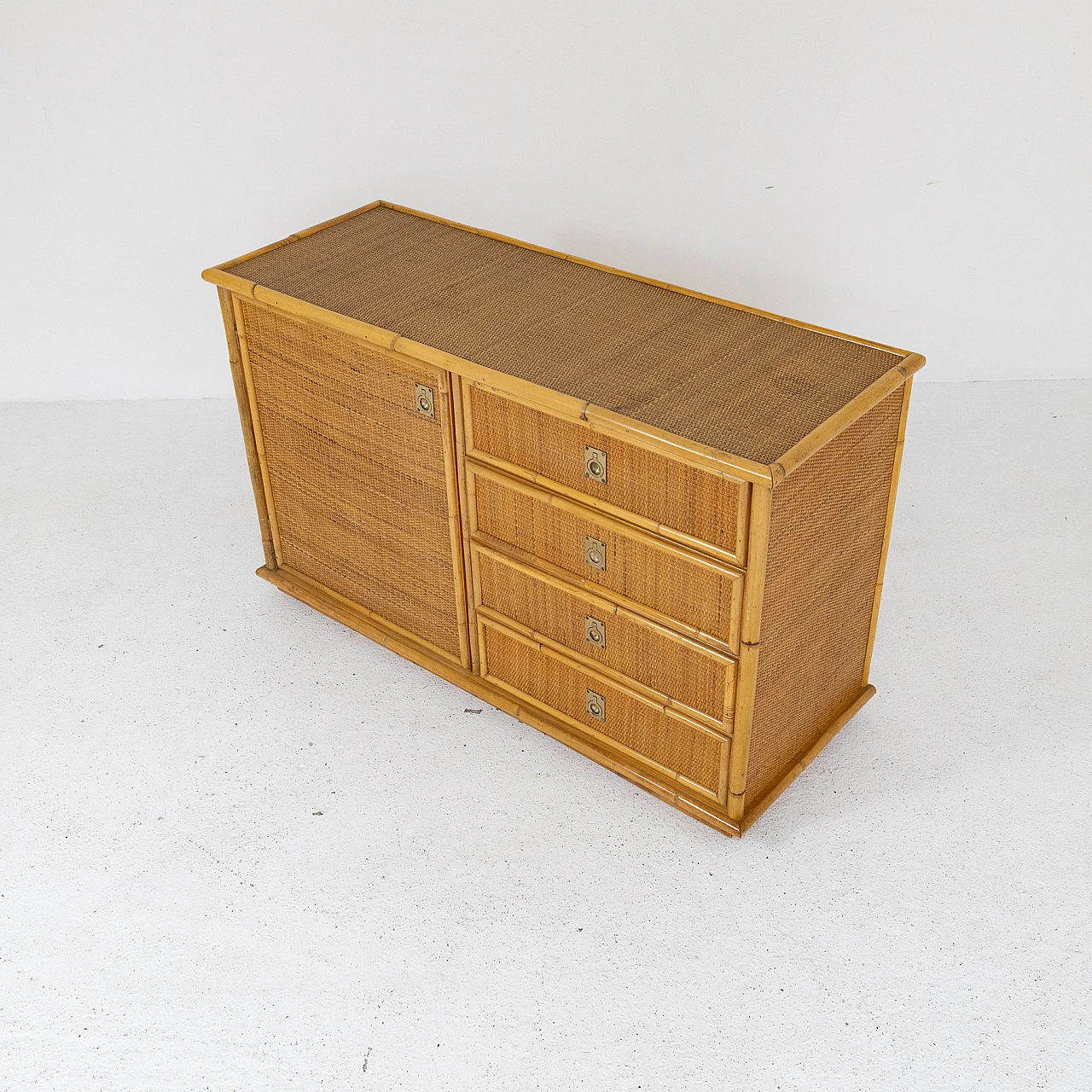 Wicker sideboard with brass handles, 1970s 7