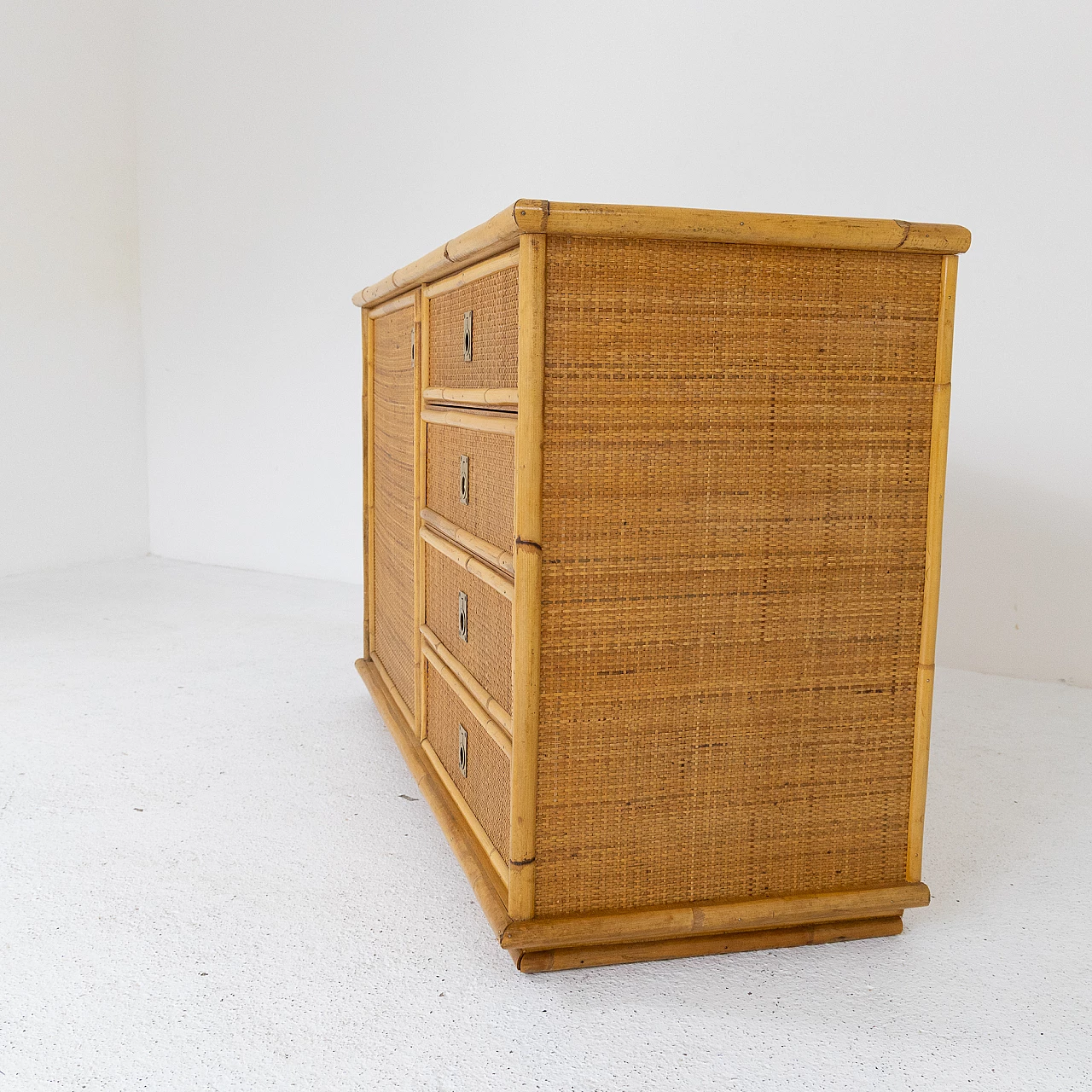 Wicker sideboard with brass handles, 1970s 8