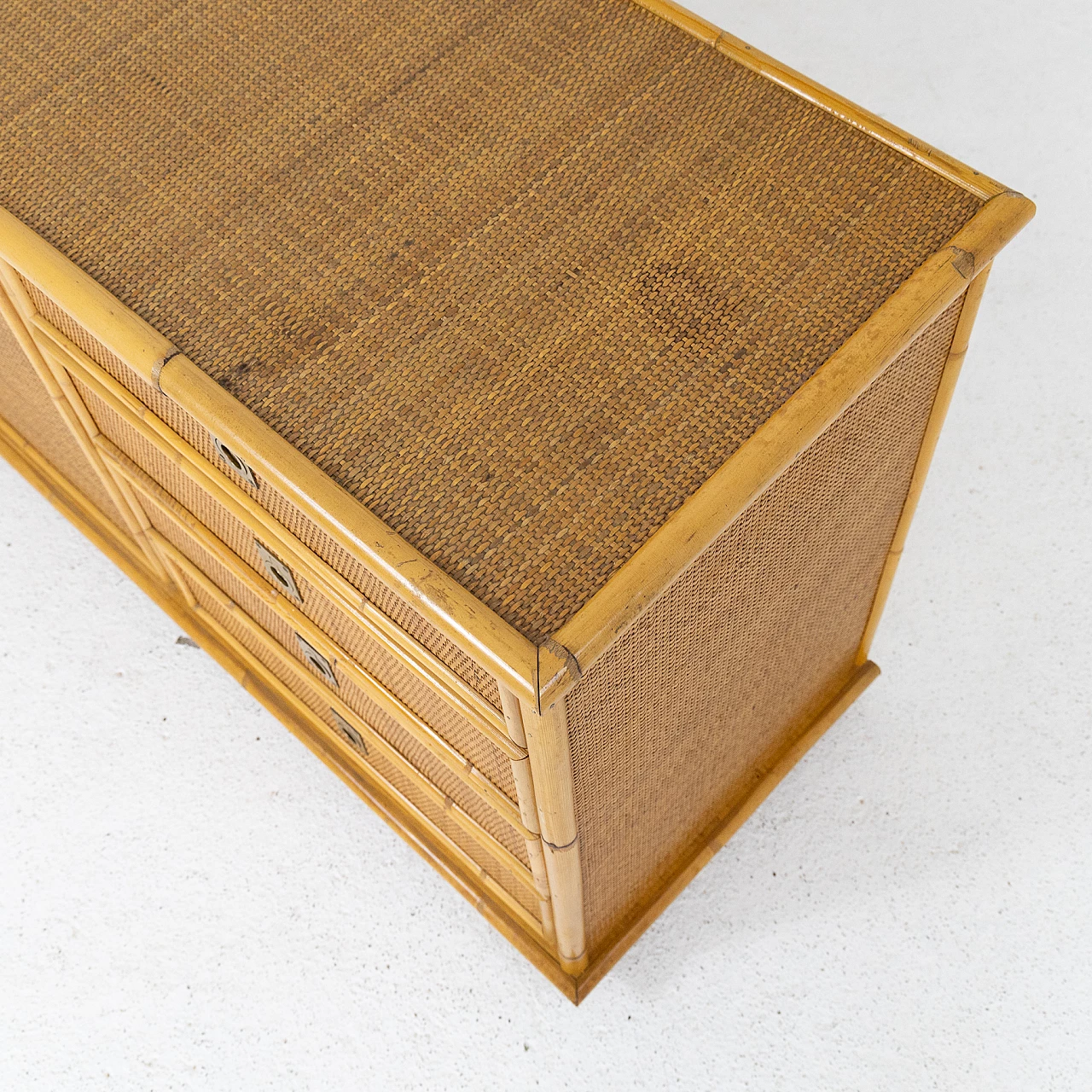 Wicker sideboard with brass handles, 1970s 9