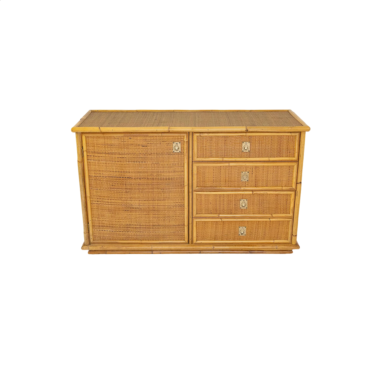 Wicker sideboard with brass handles, 1970s 10