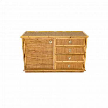 Wicker sideboard with brass handles, 1970s