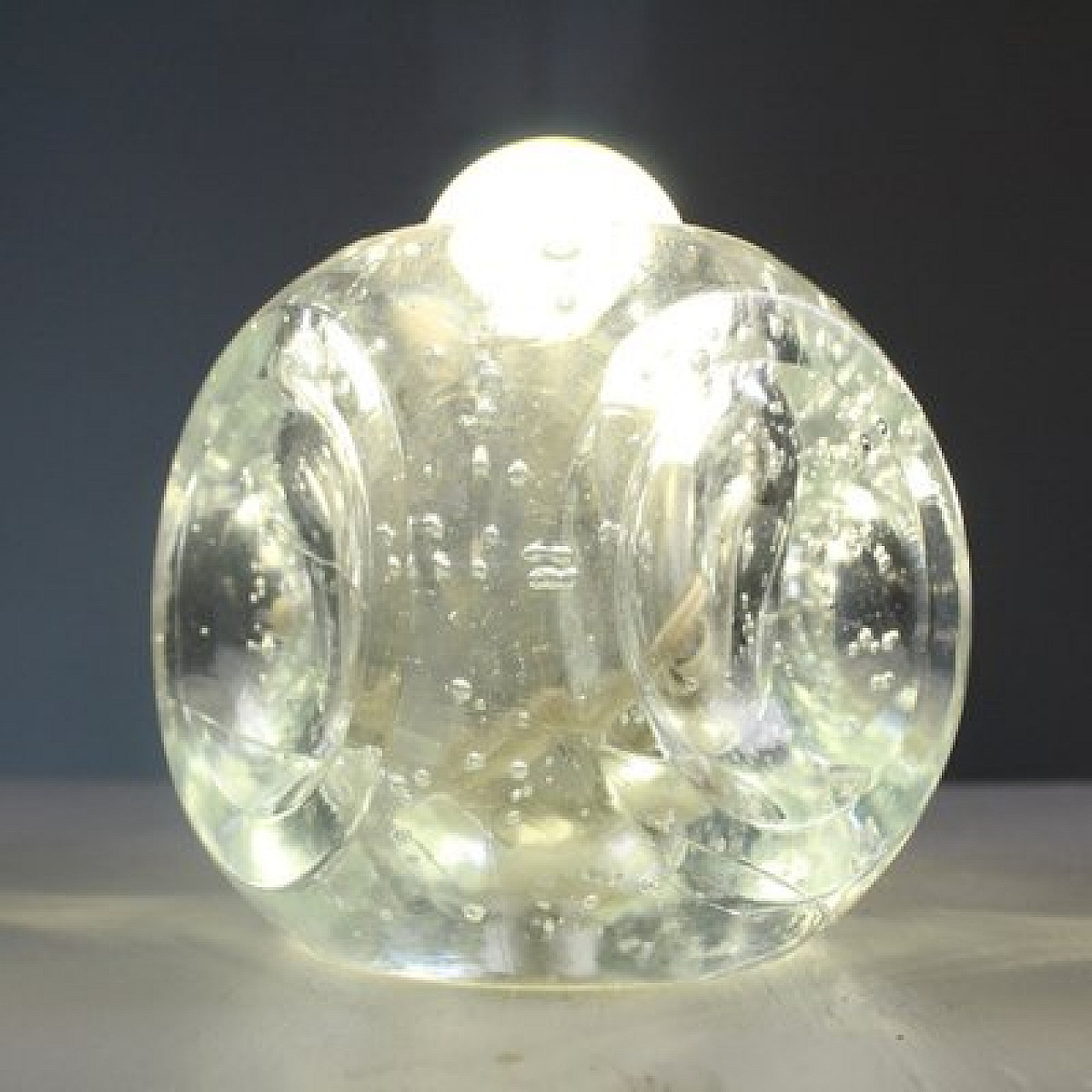 Lampada da tavolo cubica in vetro azzurro, anni '50 3