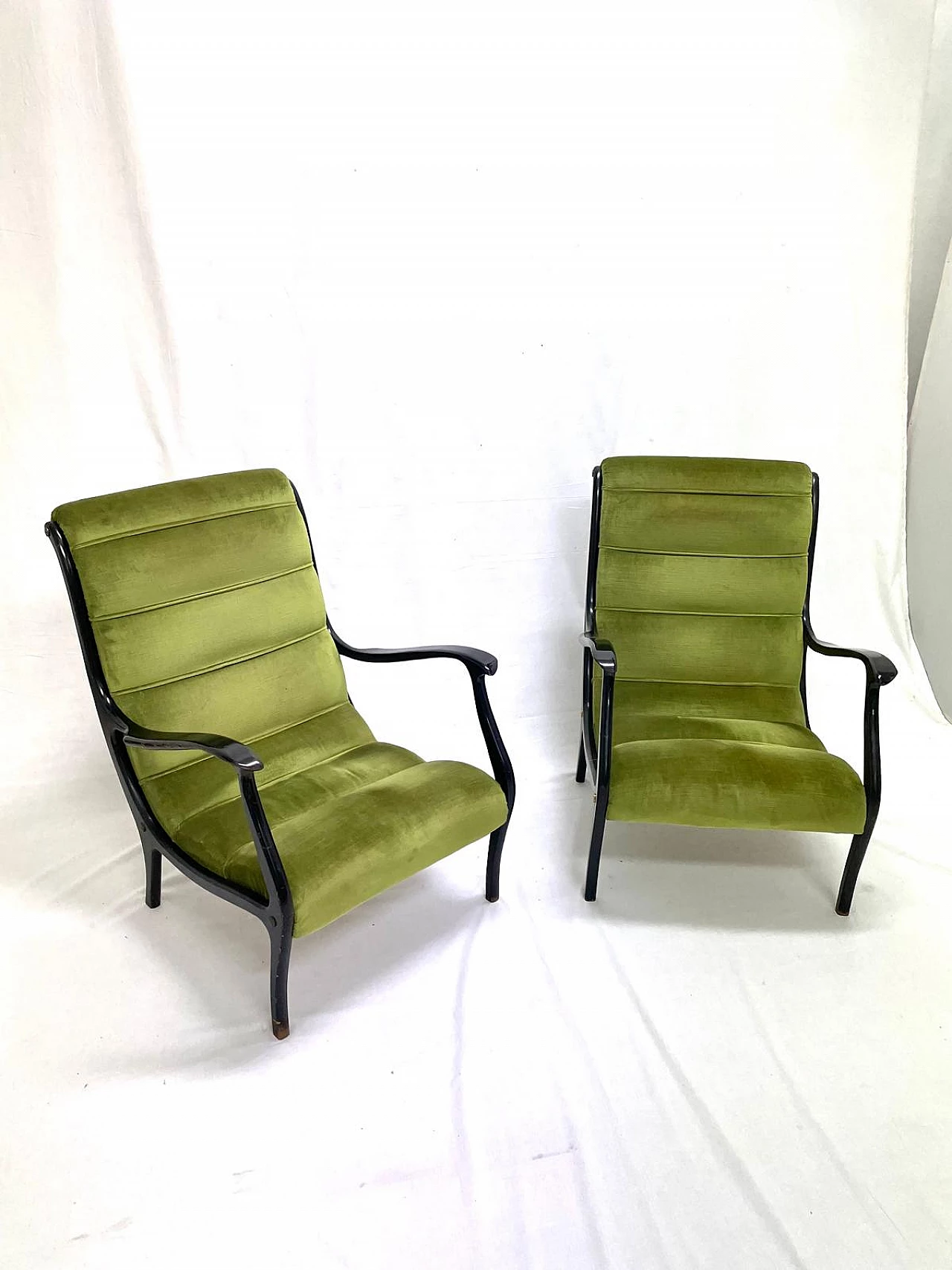 Pair of armchair with ribbed backrest by Ezio Longhi for Elam, 1960 1
