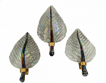 3 Murano glass Leaf wall lamps, 1970s