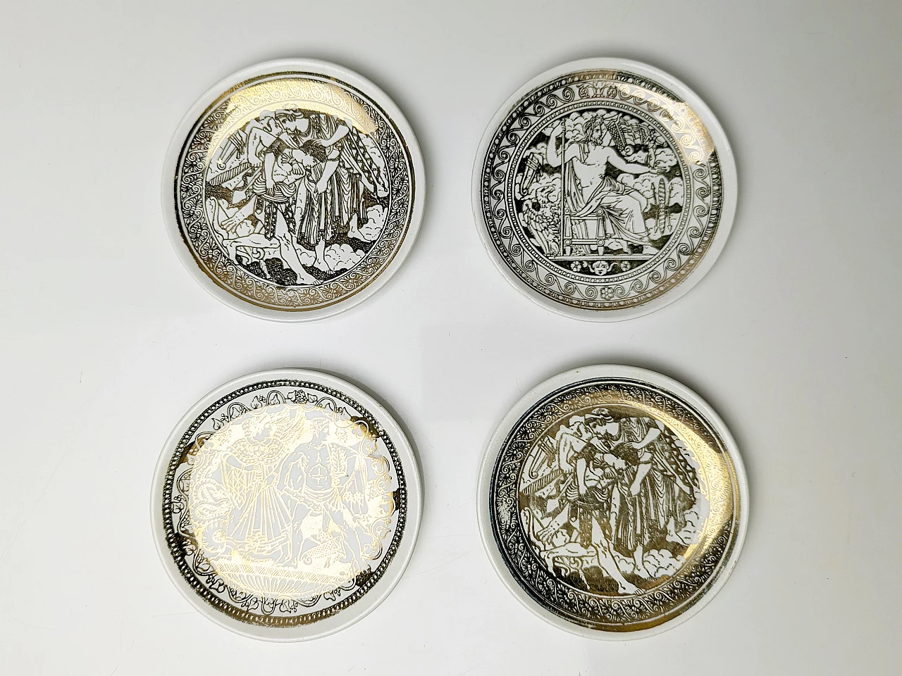 4 Mythology ceramic coasters by Fornasetti, 1950s 1