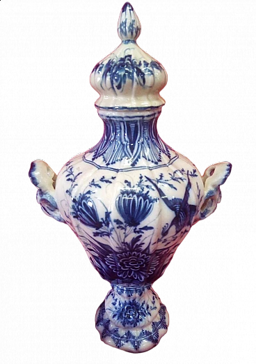 Vaso in ceramica con coperchio in ceramica bianca e blu