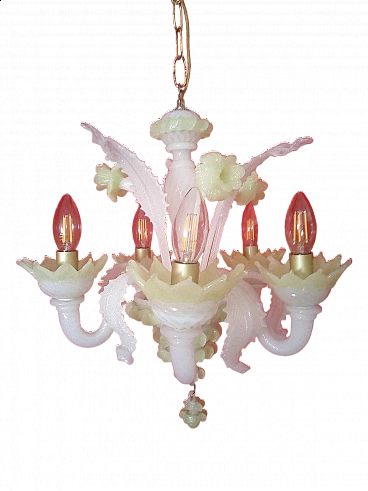 White and green opaline Murano glass chandelier, 1960s