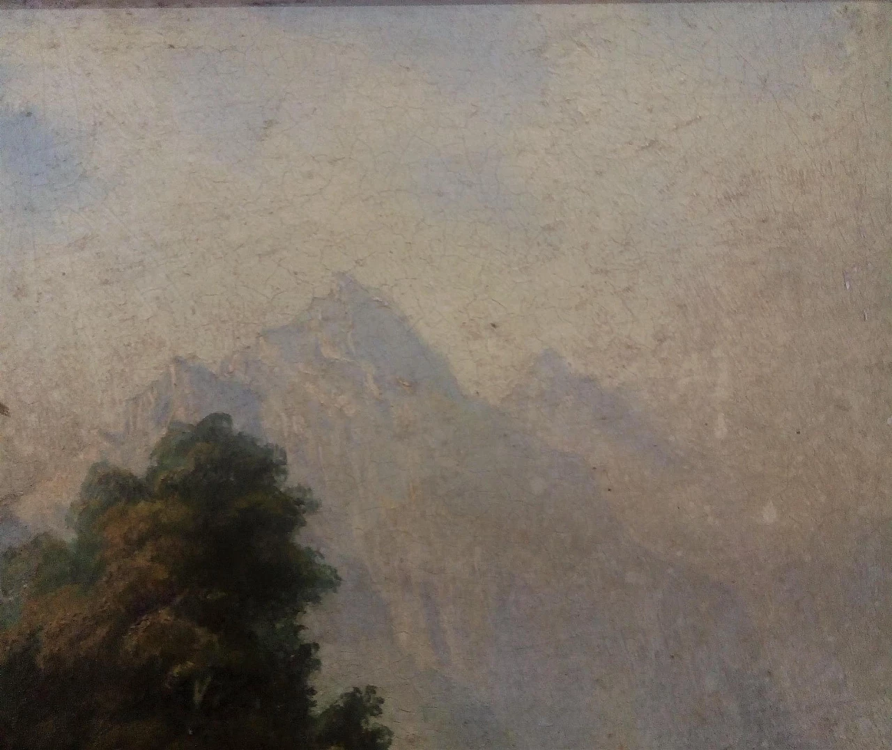 Lake landscape with mountains, oil painting on plywood, 19th century 4