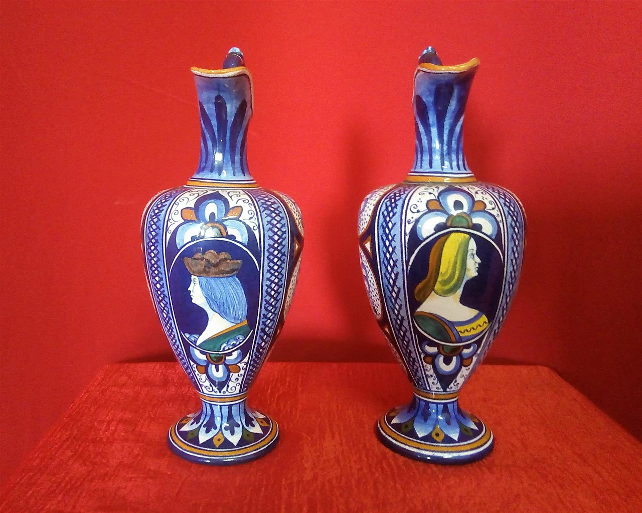 Pair of majolica vases by Faventia Ars Castellini & Masini Faenza 1