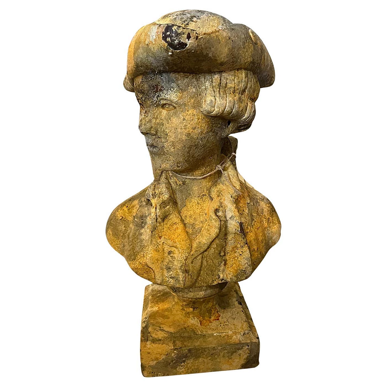 Bust of young boy in patinated wood, early 20th century 1