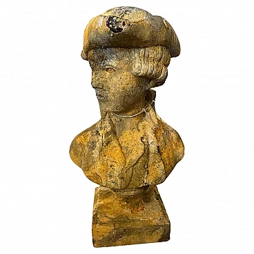 Bust of young boy in patinated wood, early 20th century