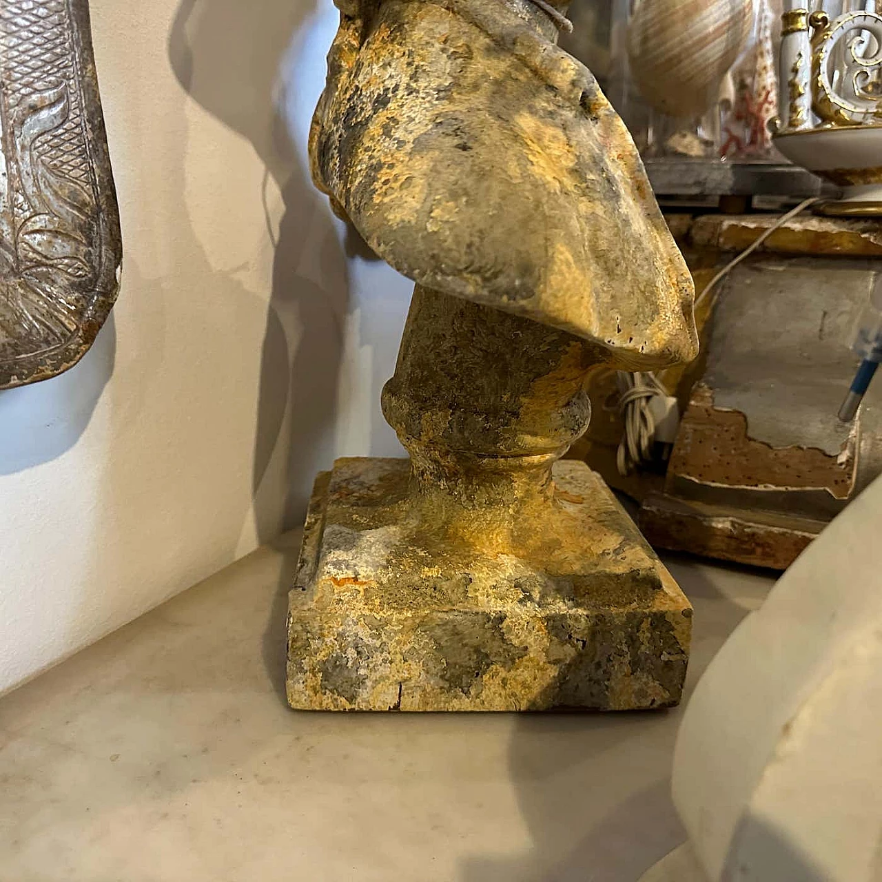 Bust of young boy in patinated wood, early 20th century 4
