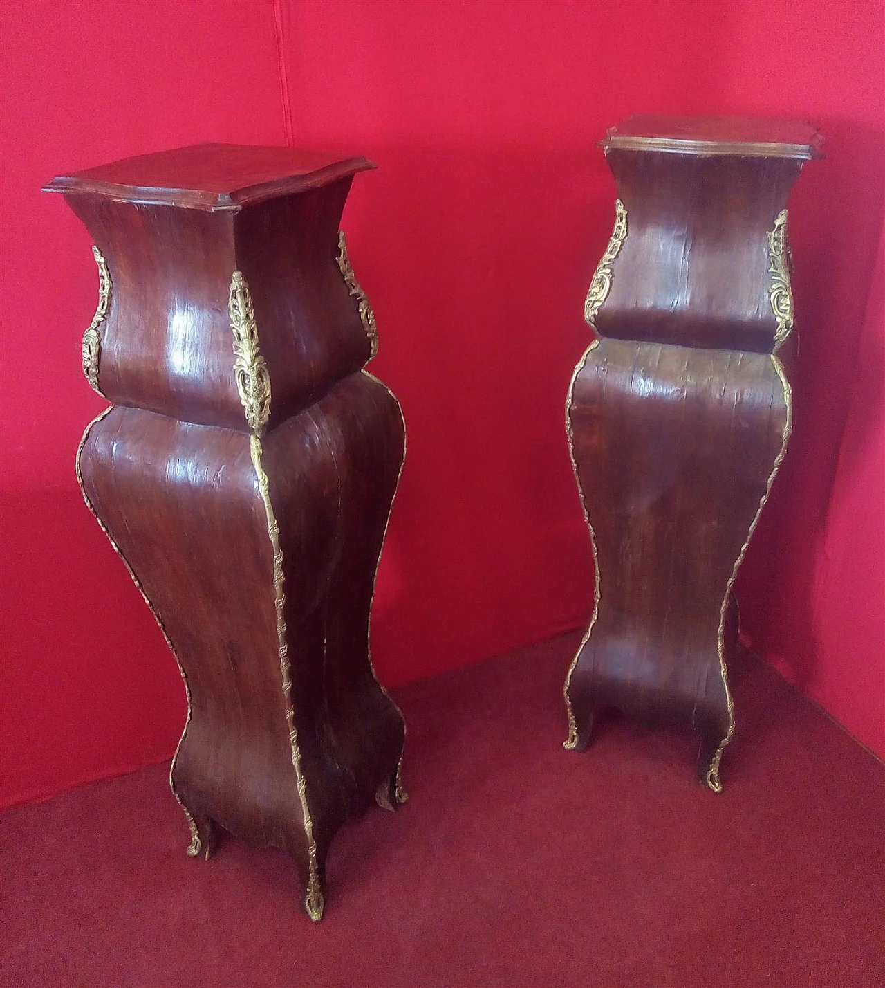 Pair of mahogany, maple and bronze columns, late 19th century 1
