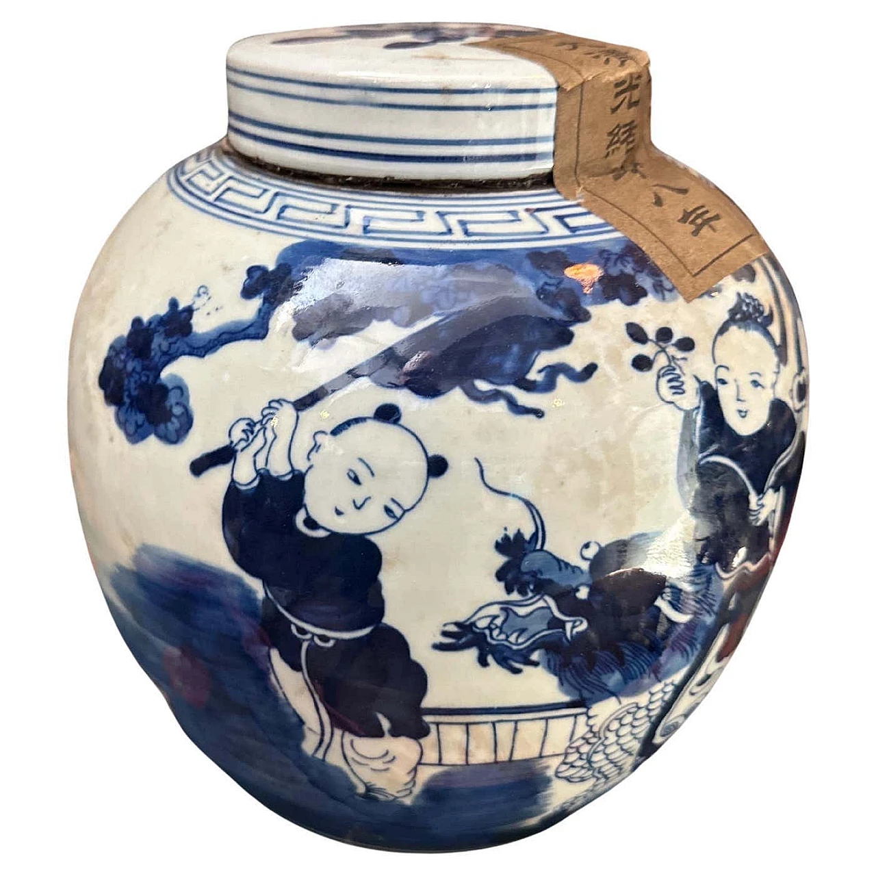 Barattolo da zenzero cinese in ceramica bianca e blu, anni '70 1