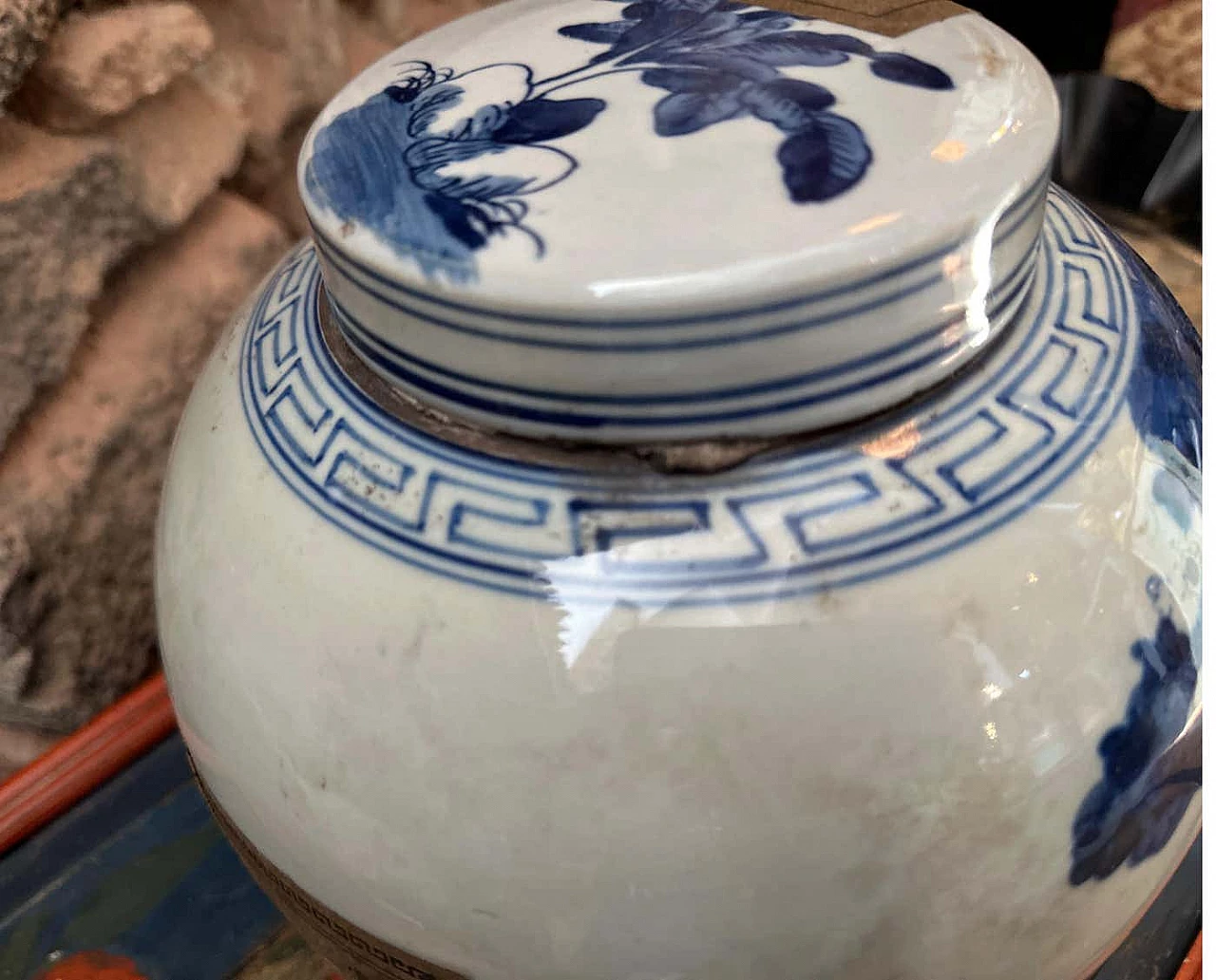 Barattolo da zenzero cinese in ceramica bianca e blu, anni '70 4