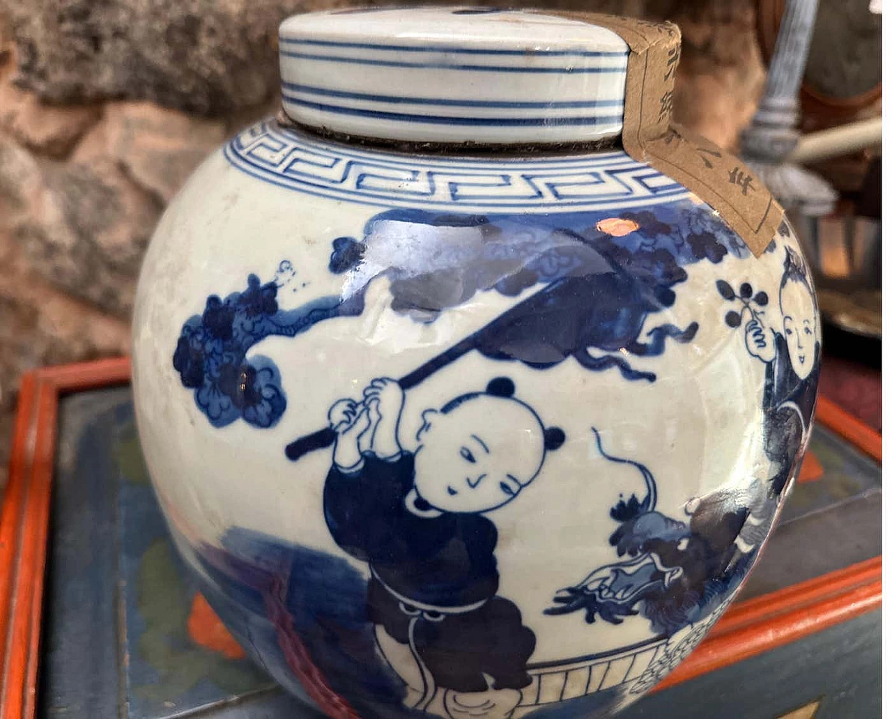 Barattolo da zenzero cinese in ceramica bianca e blu, anni '70 8