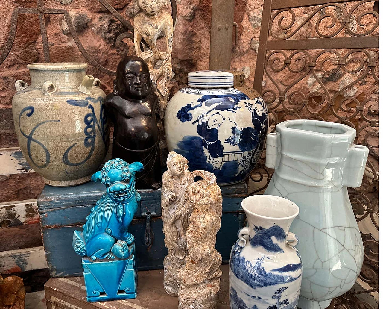 Barattolo da zenzero cinese in ceramica bianca e blu, anni '70 10