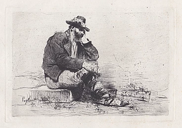 Eleuterio Pagliano, Abruzzo peasant, etching, 19th century