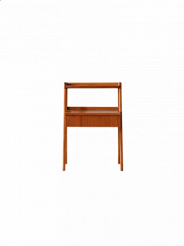 Danish teak bedside table with double top and a drawer, 1960s