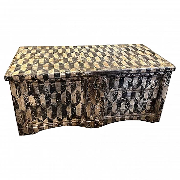 Florentine chest in black and white lacquered fir, late 19th century