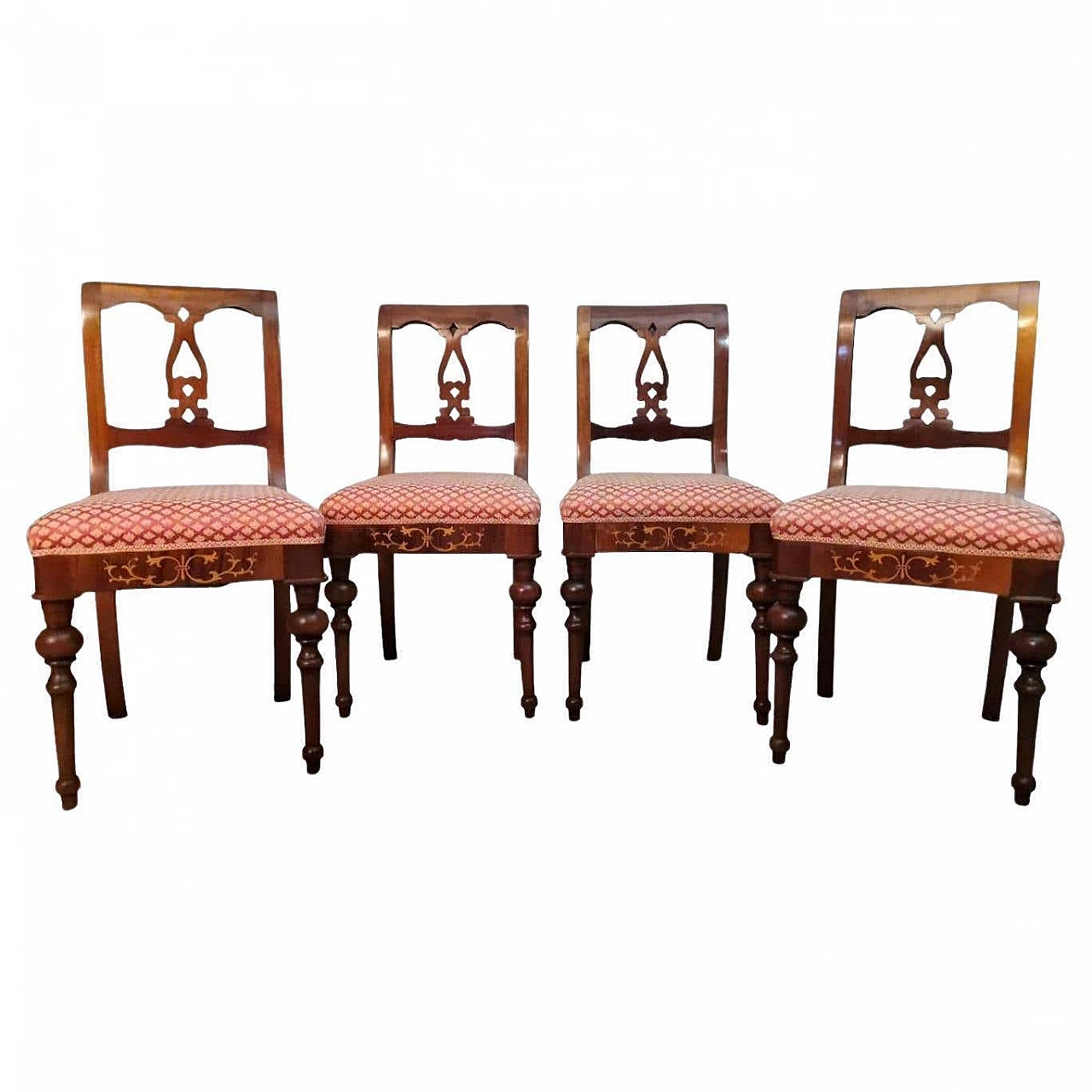 4 Biedermeier style wooden and fabric chairs, mid-19th century 1