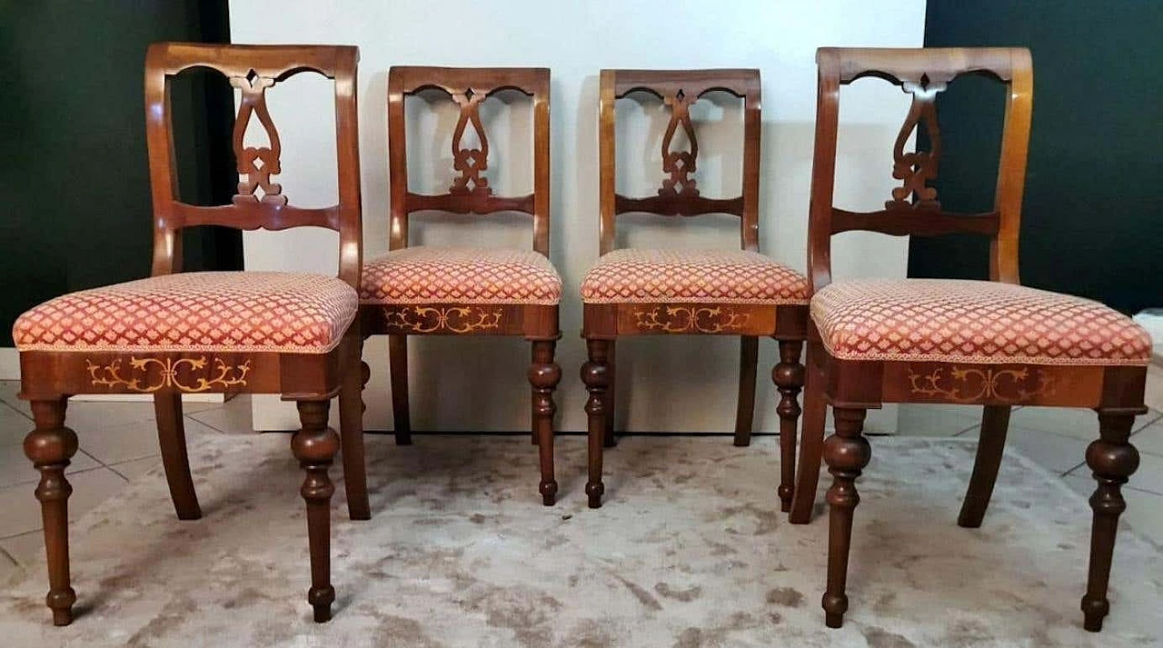 4 Biedermeier style wooden and fabric chairs, mid-19th century 2