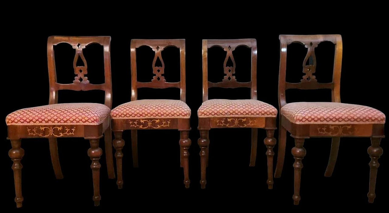 4 Sedie in legno e tessuto in stile Biedermeier, metà '800 3