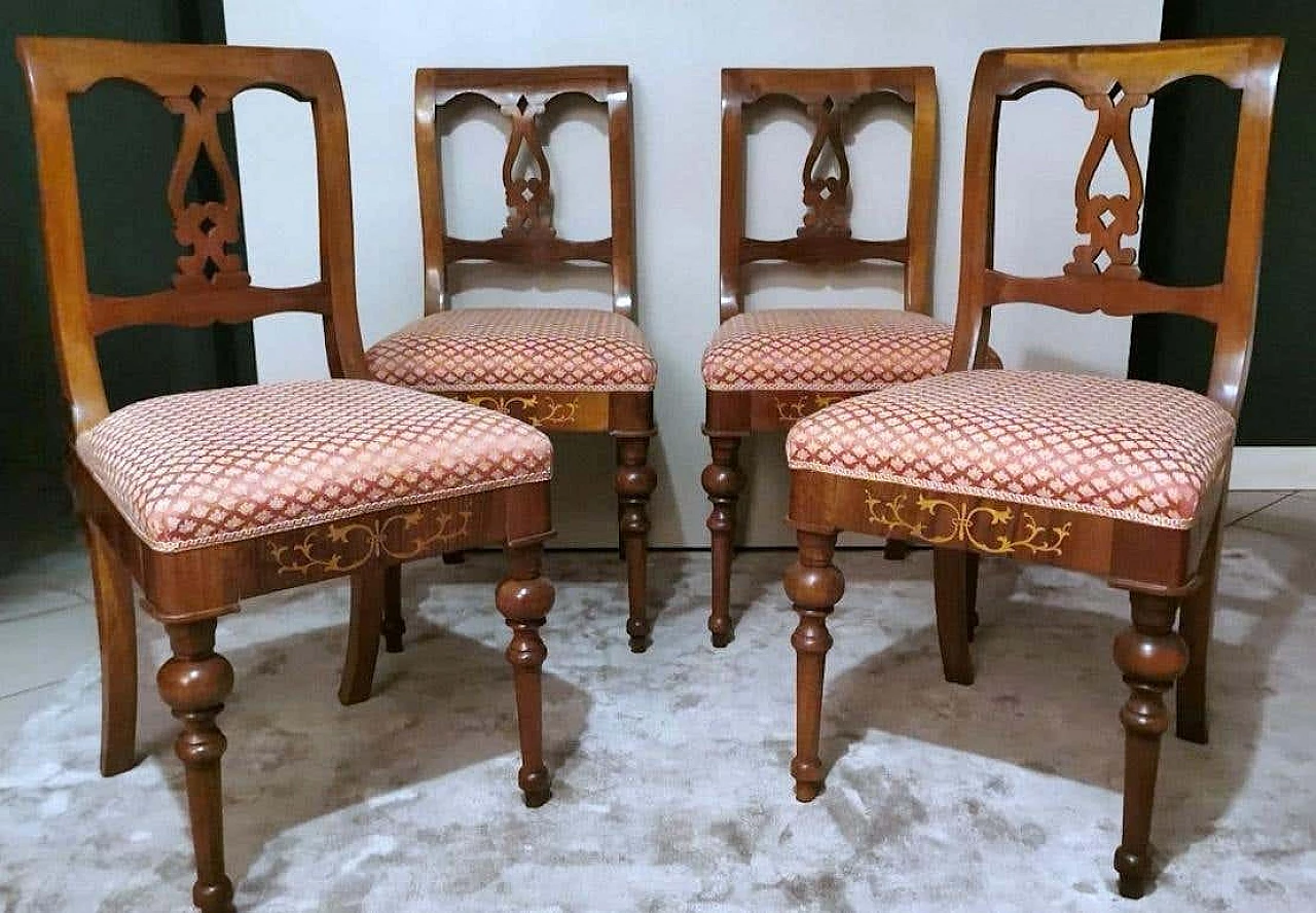 4 Sedie in legno e tessuto in stile Biedermeier, metà '800 4