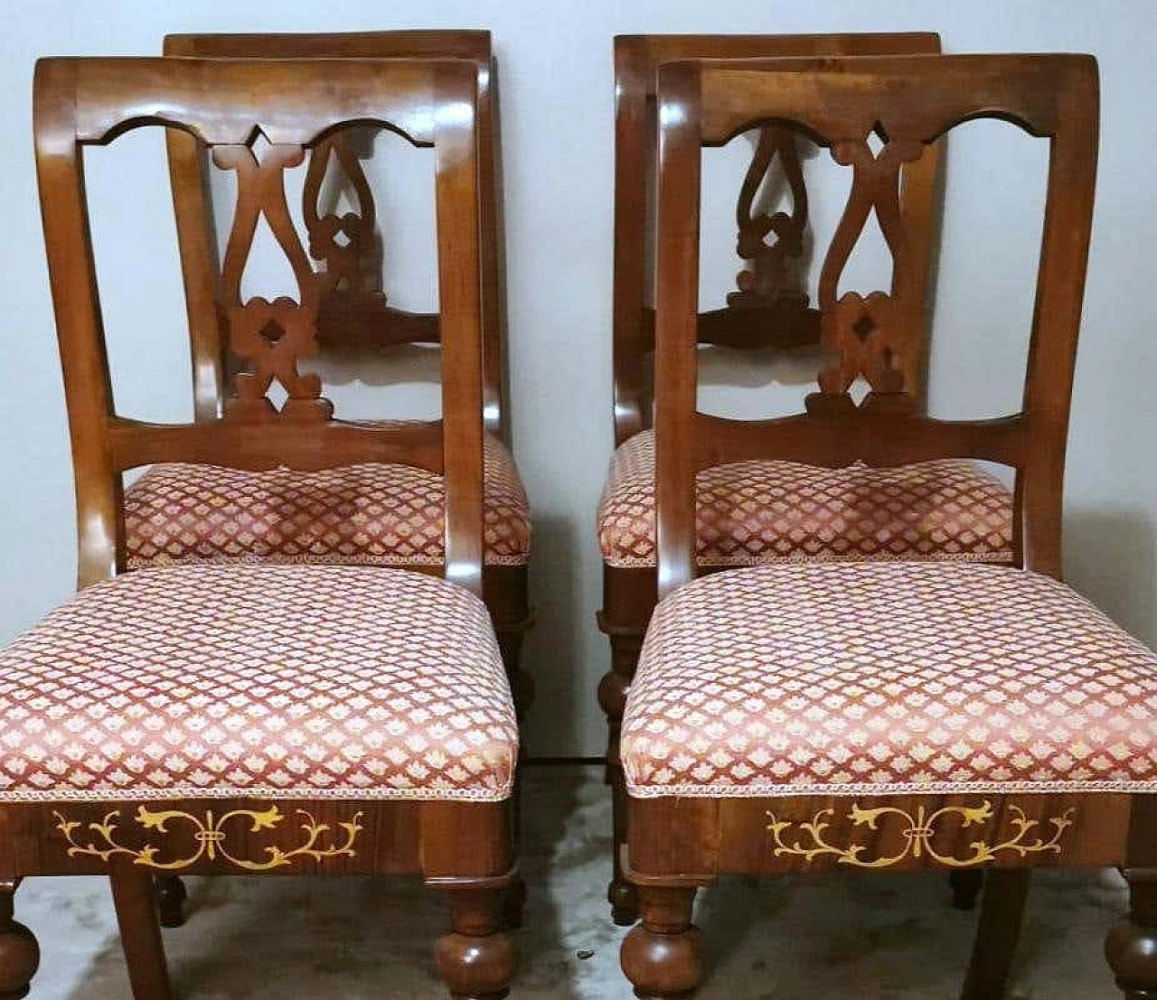 4 Sedie in legno e tessuto in stile Biedermeier, metà '800 6