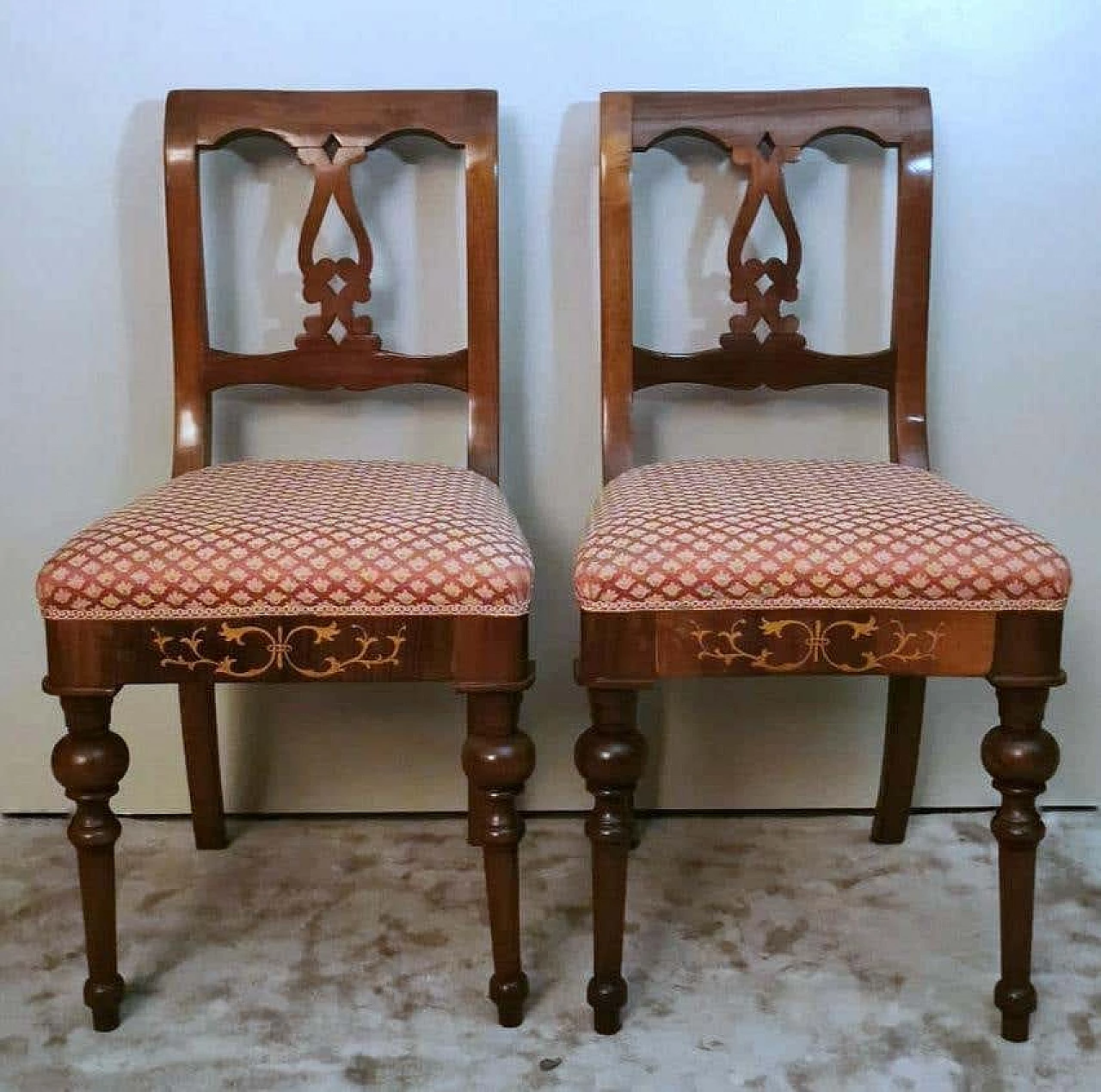 4 Sedie in legno e tessuto in stile Biedermeier, metà '800 7
