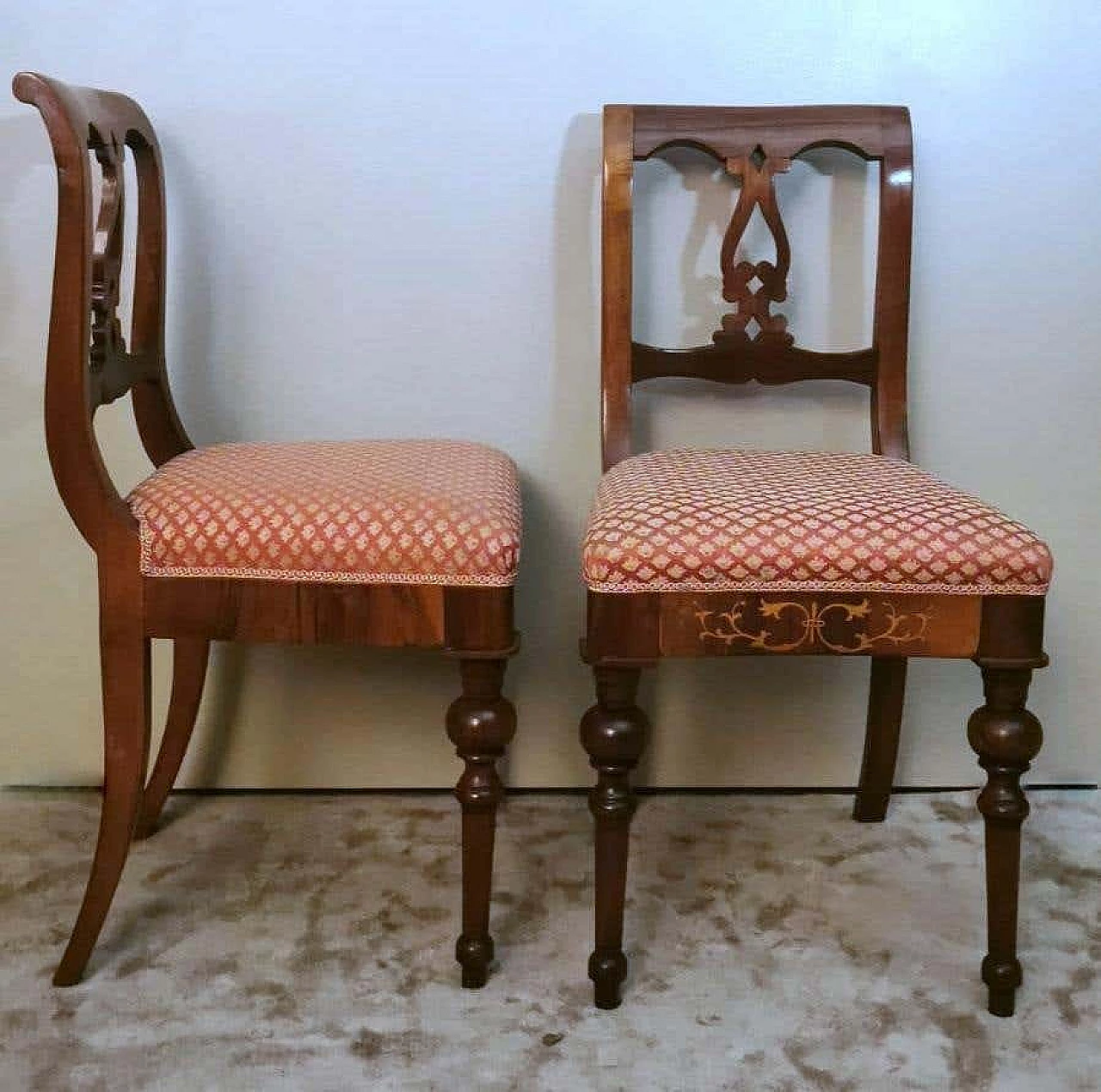 4 Sedie in legno e tessuto in stile Biedermeier, metà '800 8