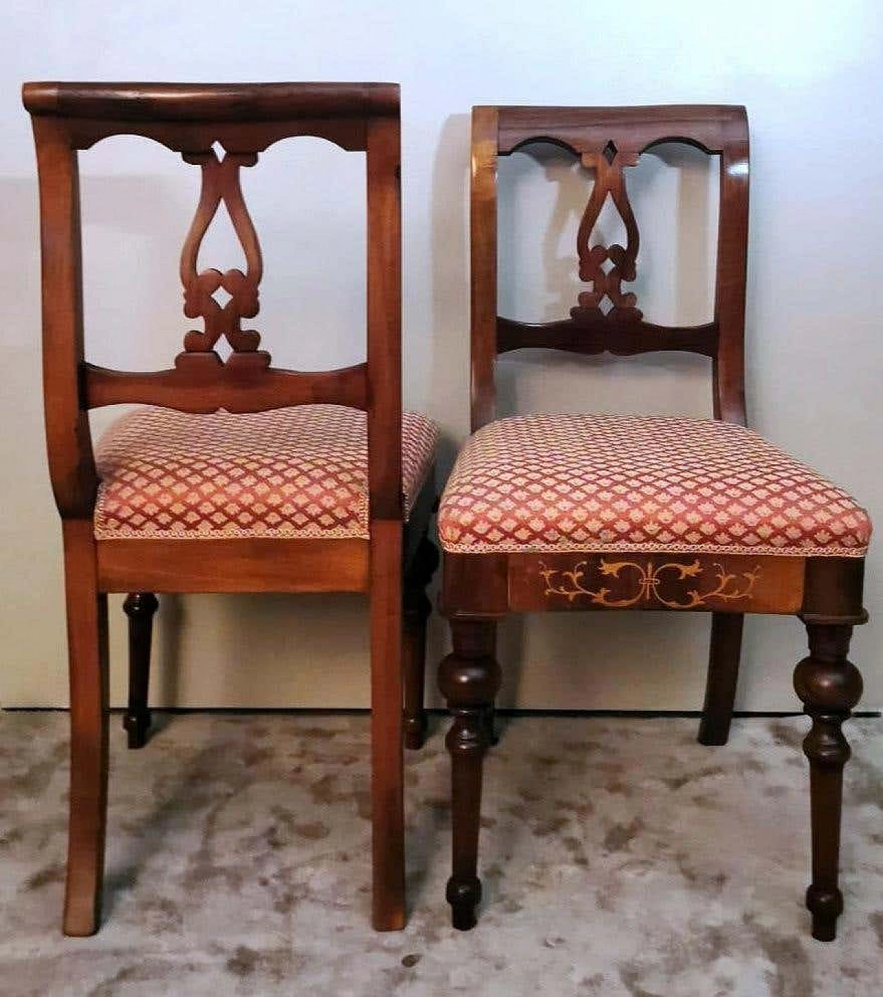4 Sedie in legno e tessuto in stile Biedermeier, metà '800 9
