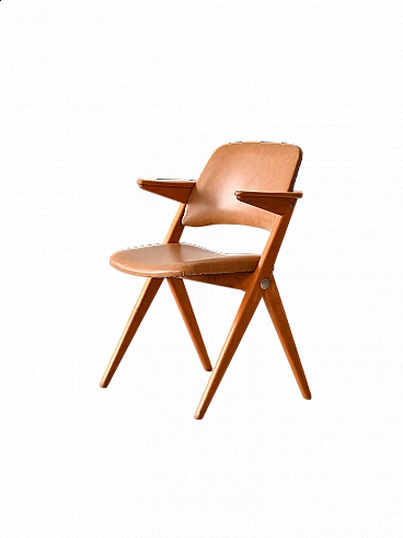 Triva wooden and skai chair by NK, 1960s