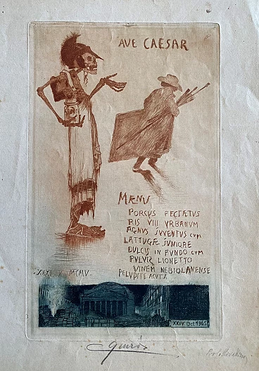 Pio Collivadino, Ave Caesar, two-color etching, 1905
