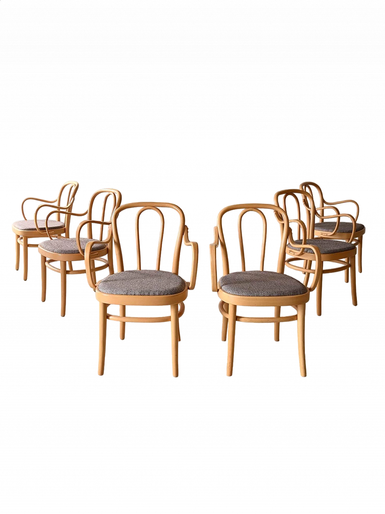6 Wien beechwood chairs with padded seat, 1960s 12