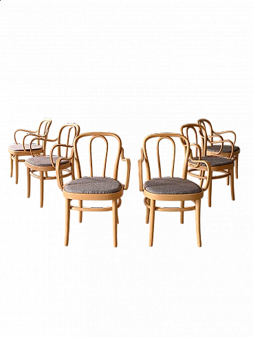 6 Wien beechwood chairs with padded seat, 1960s