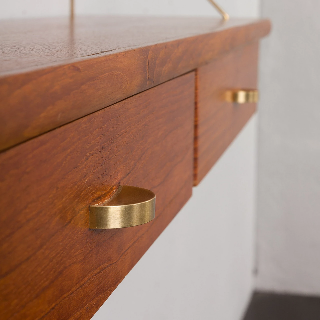 Danish teak and brass hanging console and shelf, 1950s 7