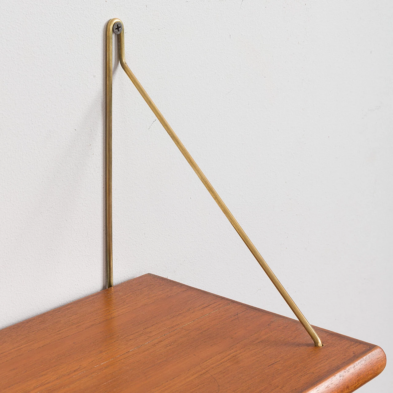 Danish teak and brass hanging console and shelf, 1950s 8