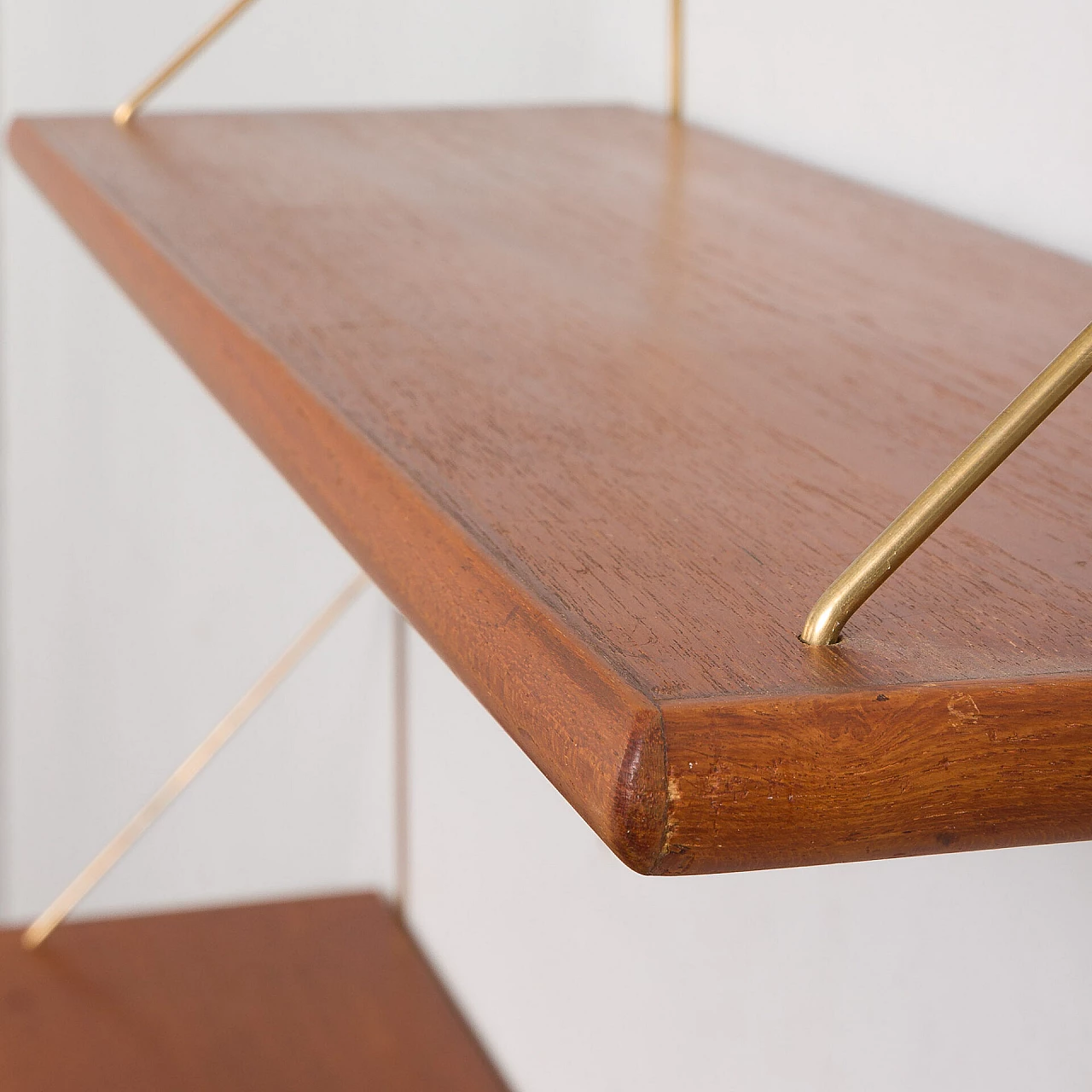 Danish teak and brass hanging console and shelf, 1950s 9